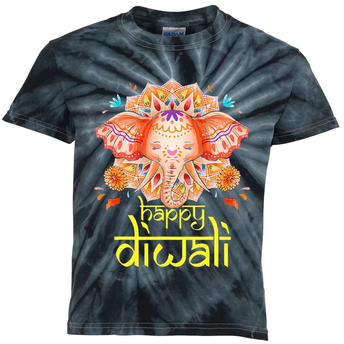 Happy Diwali Festival of Light Hindu Indian Elephant Baby Kids Tie-Dye T-Shirt