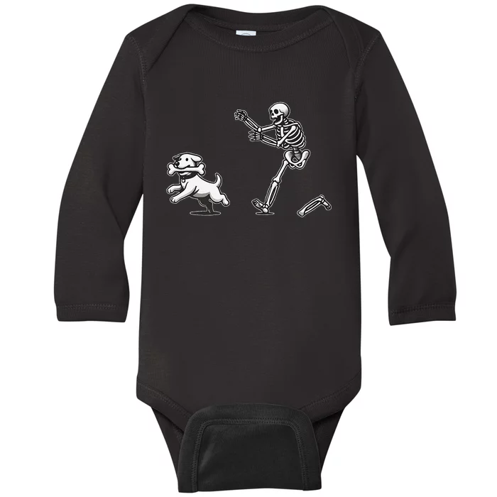 Halloween Dog Funny Skeleton Skeleton Chasing Dog Gift Baby Long Sleeve Bodysuit