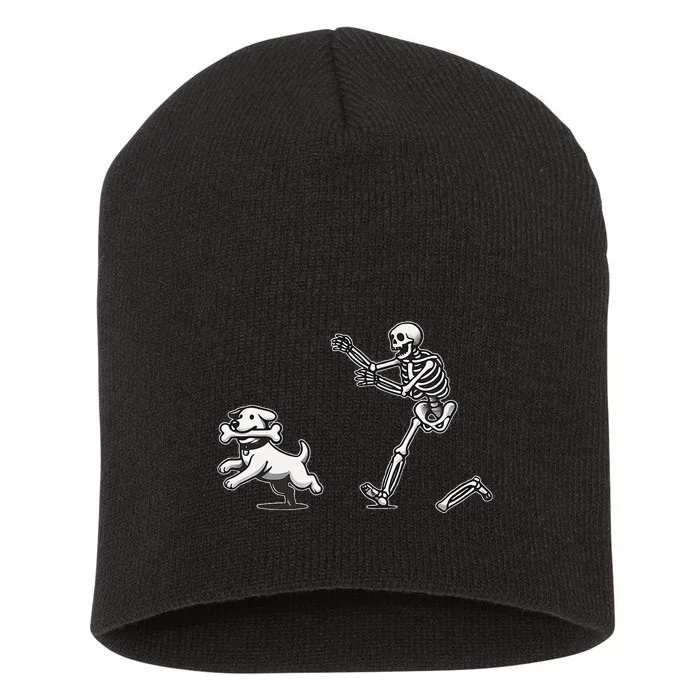 Halloween Dog Funny Skeleton Skeleton Chasing Dog Gift Short Acrylic Beanie