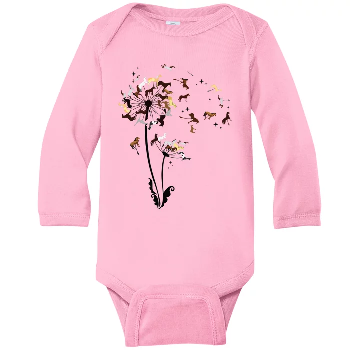 Horses Dandelion Funny Horse Animal Lovers Tee For Baby Long Sleeve Bodysuit