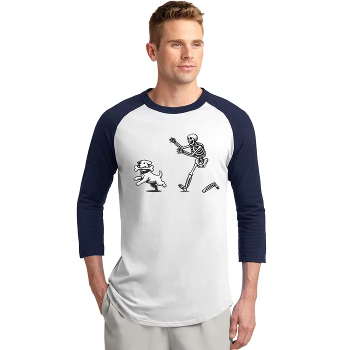 Halloween Dog Funny Skeleton Skeleton Chasing Dog Baseball Sleeve Shirt