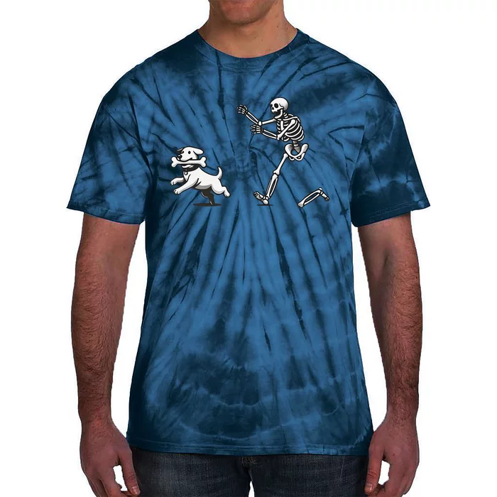 Halloween Dog Funny Skeleton Skeleton Chasing Dog Tie-Dye T-Shirt