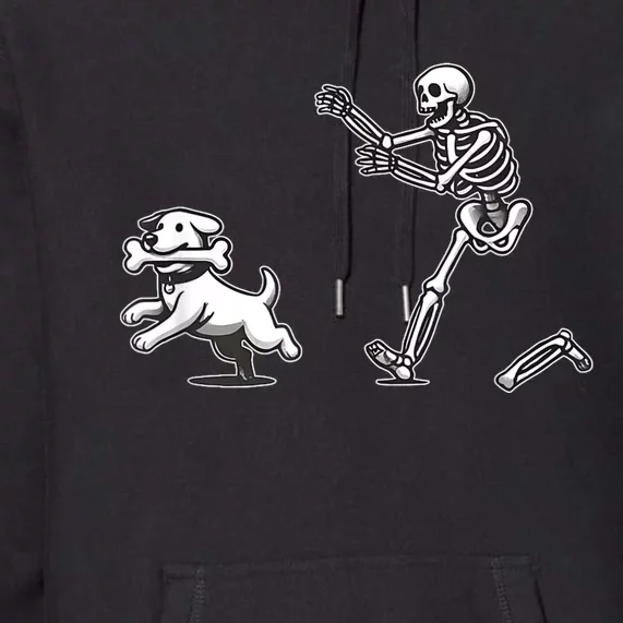 Halloween Dog Funny Skeleton Skeleton Chasing Dog Premium Hoodie