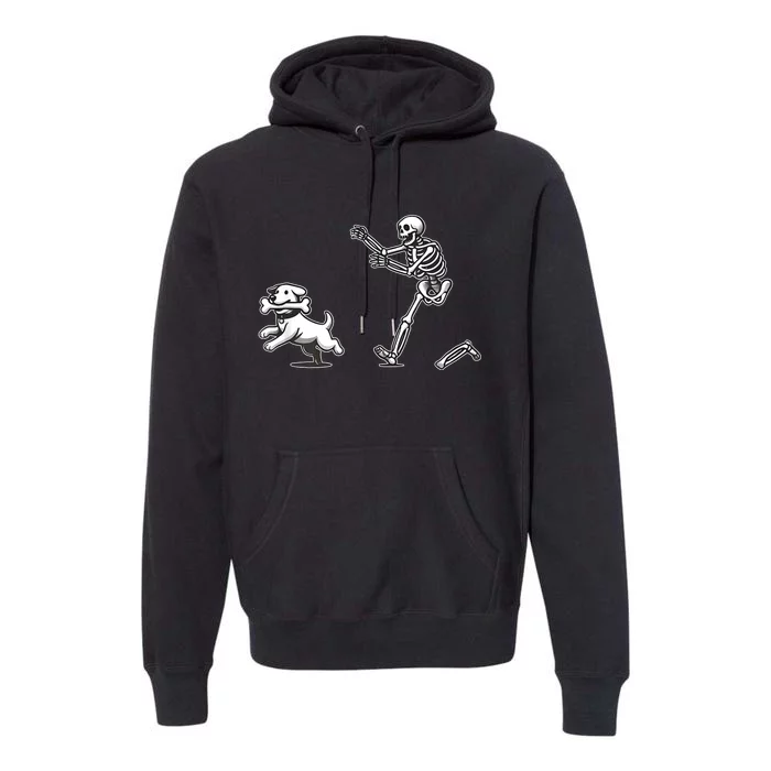 Halloween Dog Funny Skeleton Skeleton Chasing Dog Premium Hoodie