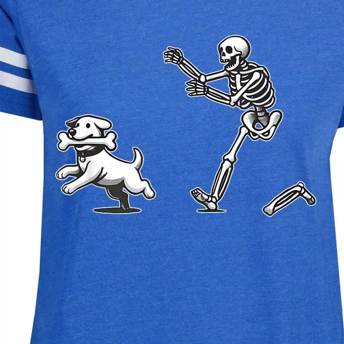 Halloween Dog Funny Skeleton Skeleton Chasing Dog Enza Ladies Jersey Football T-Shirt