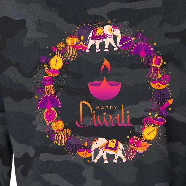 Happy Diwali Festival Of Lights Deepavali Hindu Indian Cropped Pullover Crew