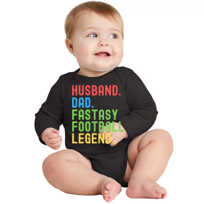 Husband Dad Fantasy Football Legend Funny Husband Father Funny Draft Fathers Baby Long Sleeve Bodysuit