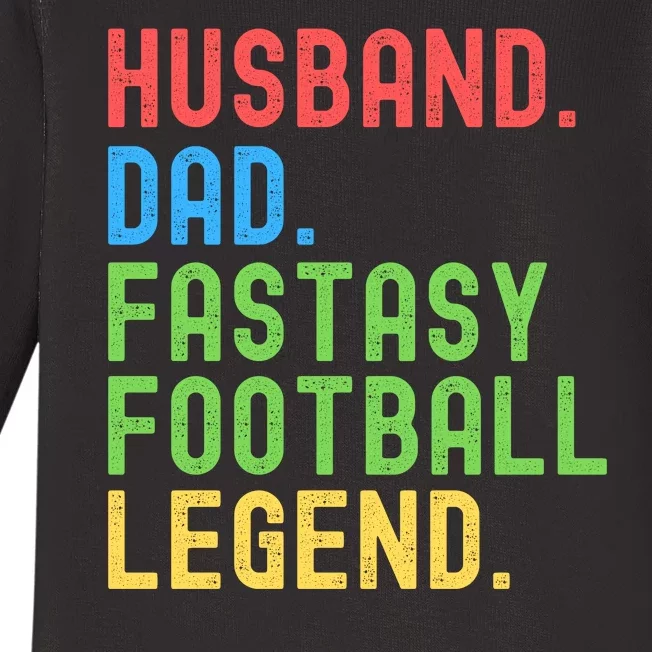 Husband Dad Fantasy Football Legend Funny Husband Father Funny Draft Fathers Baby Long Sleeve Bodysuit