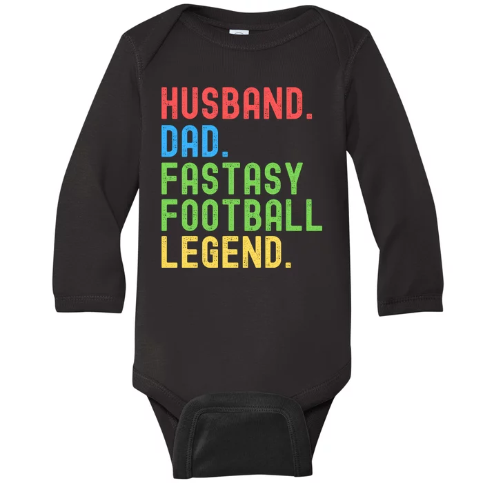 Husband Dad Fantasy Football Legend Funny Husband Father Funny Draft Fathers Baby Long Sleeve Bodysuit