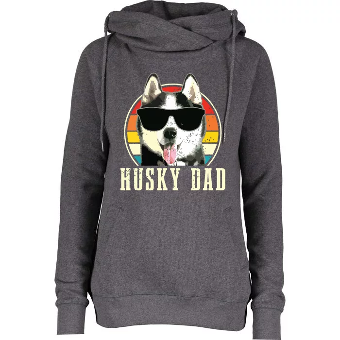 Husky Dad Funny Dog Sunglasses Vintage Siberian Husky Womens Funnel Neck Pullover Hood