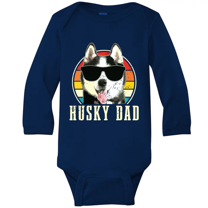 Husky Dad Funny Dog Sunglasses Vintage Siberian Husky Baby Long Sleeve Bodysuit