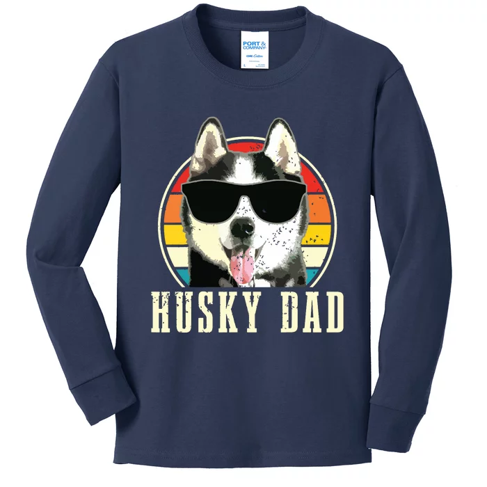 Husky Dad Funny Dog Sunglasses Vintage Siberian Husky Kids Long Sleeve Shirt