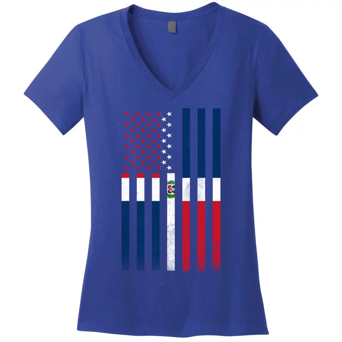 Half Dominican Flag Vintage American Inside Me Usa Gift Women's V-Neck T-Shirt