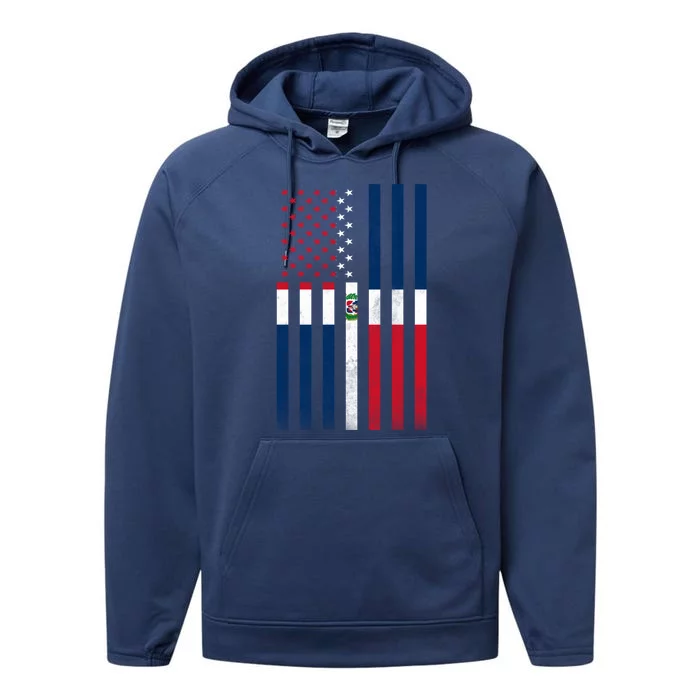 Half Dominican Flag Vintage American Inside Me Usa Gift Performance Fleece Hoodie