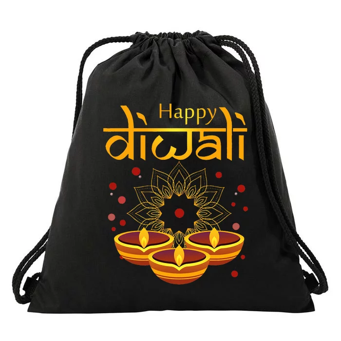 Happy Diwali Festival of Lights Mandala For Indian Hinduism Drawstring Bag