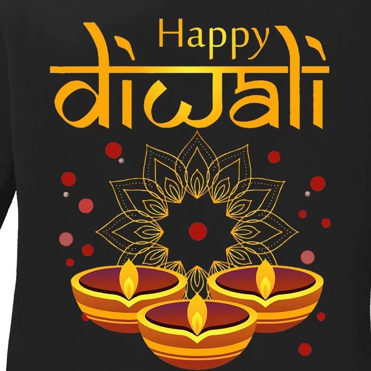 Happy Diwali Festival of Lights Mandala For Indian Hinduism Ladies Long Sleeve Shirt