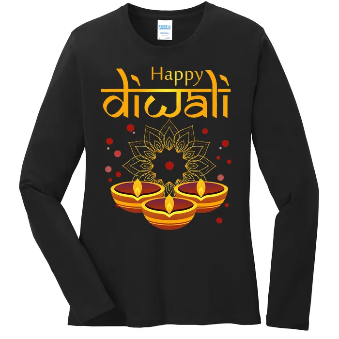 Happy Diwali Festival of Lights Mandala For Indian Hinduism Ladies Long Sleeve Shirt