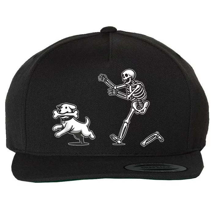 Halloween Dog Funny Skeleton Skeleton Chasing Dog Wool Snapback Cap