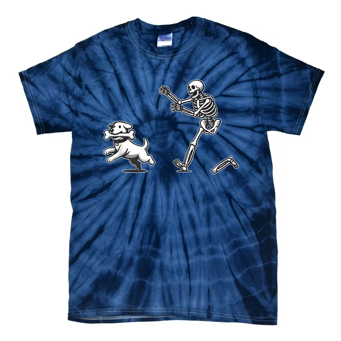 Halloween Dog Funny Skeleton Skeleton Chasing Dog Tie-Dye T-Shirt