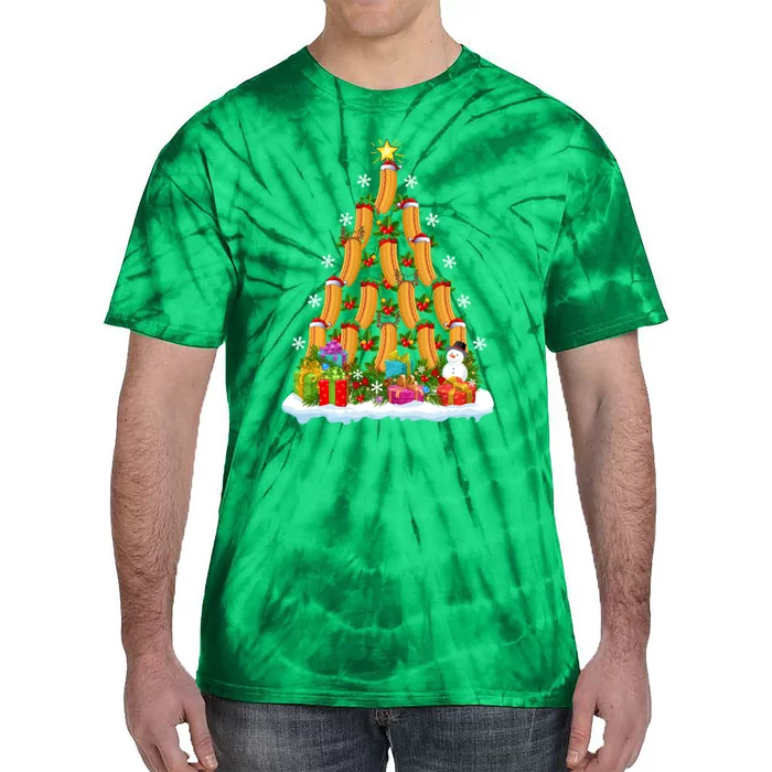 Hot Dog Food Lover Xmas Holiday Santa Hot Dog Christmas Tree Tie-Dye T-Shirt