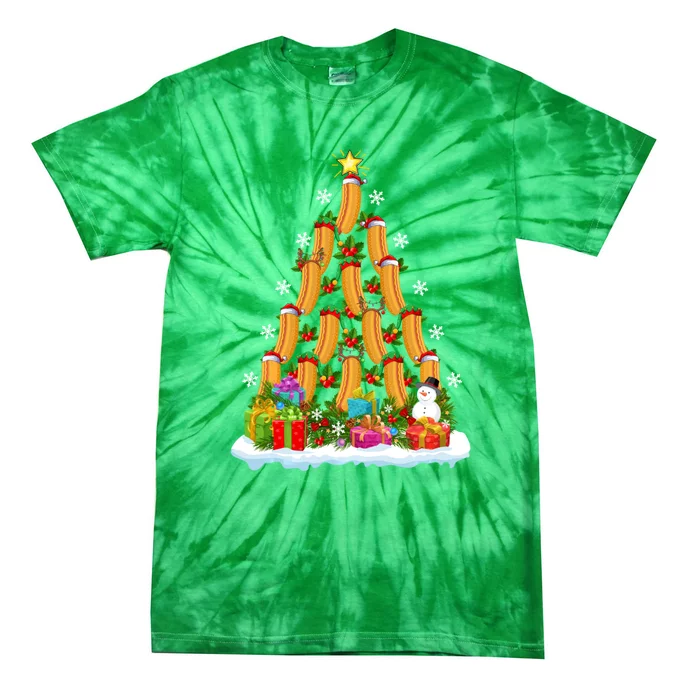 Hot Dog Food Lover Xmas Holiday Santa Hot Dog Christmas Tree Tie-Dye T-Shirt