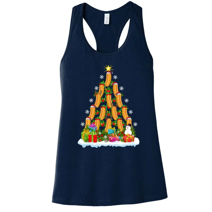 Hot Dog Food Lover Xmas Holiday Santa Hot Dog Christmas Tree Women's Racerback Tank