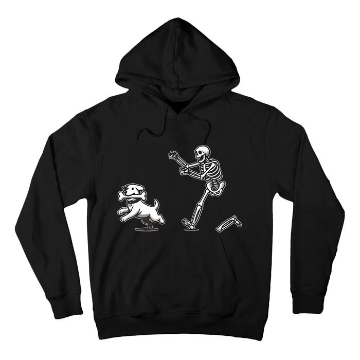 Halloween Dog Funny Skeleton Skeleton Chasing Dog Tall Hoodie