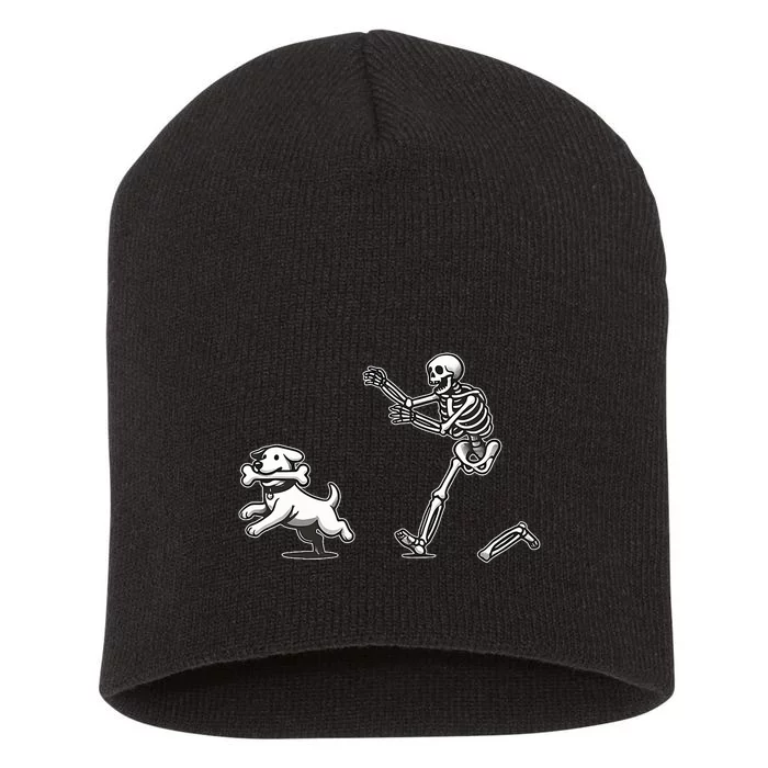 Halloween Dog Funny Skeleton Skeleton Chasing Dog Short Acrylic Beanie