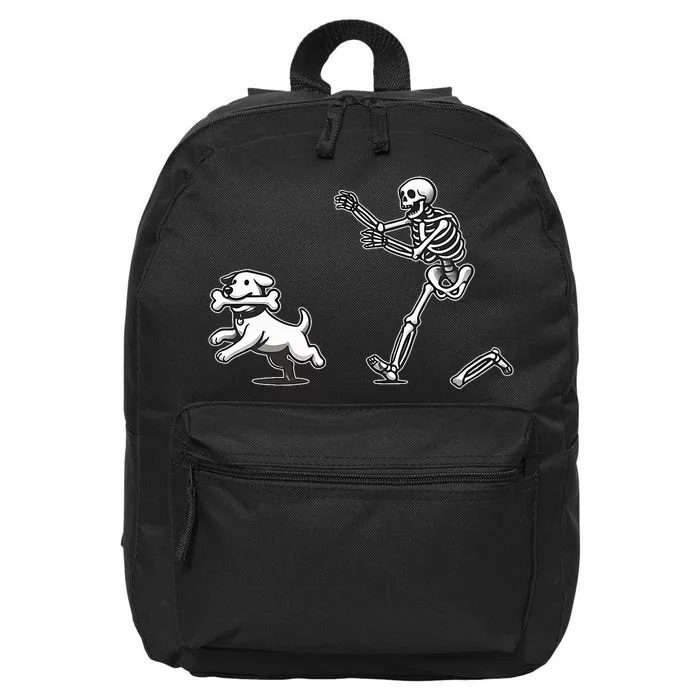 Halloween Dog Funny Skeleton Skeleton Chasing Dog 16 in Basic Backpack