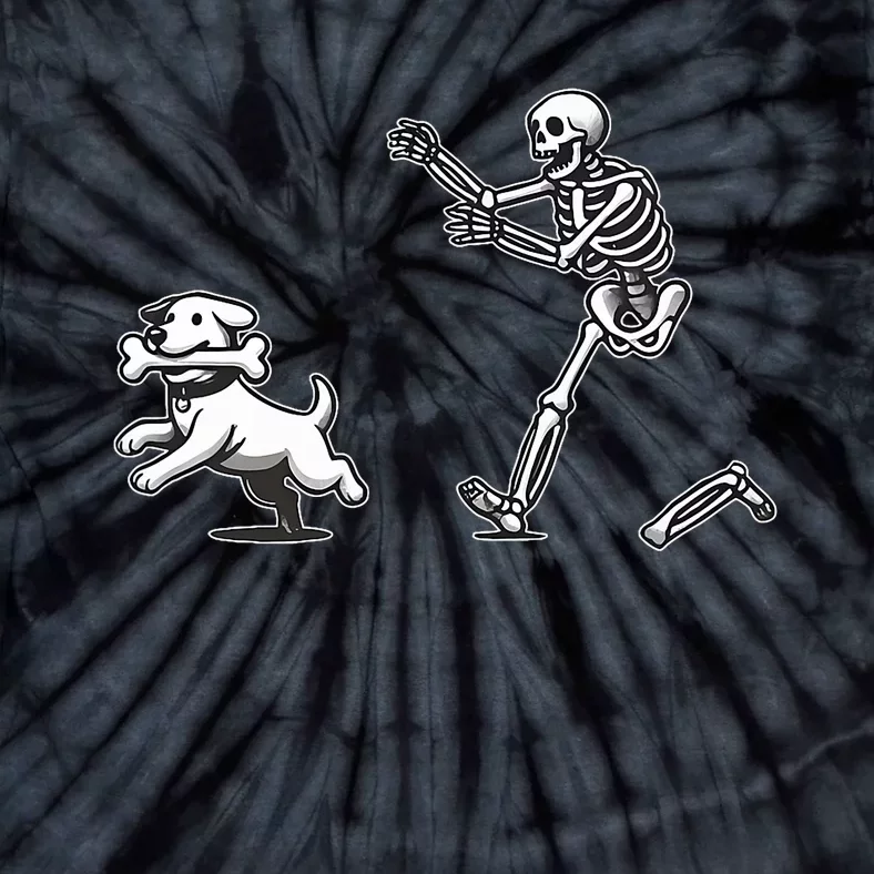 Halloween Dog Funny Skeleton Skeleton Chasing Dog Tie-Dye T-Shirt