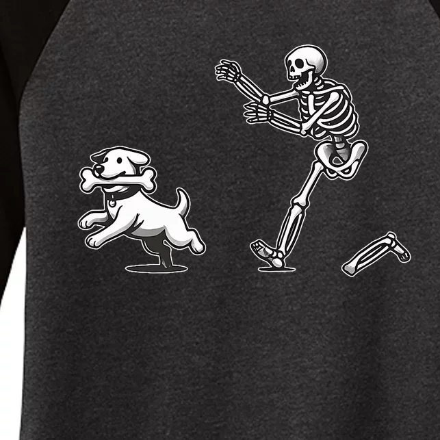 Halloween Dog Funny Skeleton Skeleton Chasing Dog Women's Tri-Blend 3/4-Sleeve Raglan Shirt