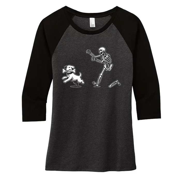 Halloween Dog Funny Skeleton Skeleton Chasing Dog Women's Tri-Blend 3/4-Sleeve Raglan Shirt