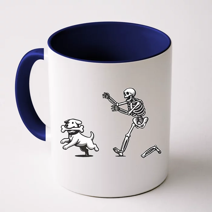 Halloween Dog Funny Skeleton Skeleton Chasing Dog Front & Back Coffee Mug