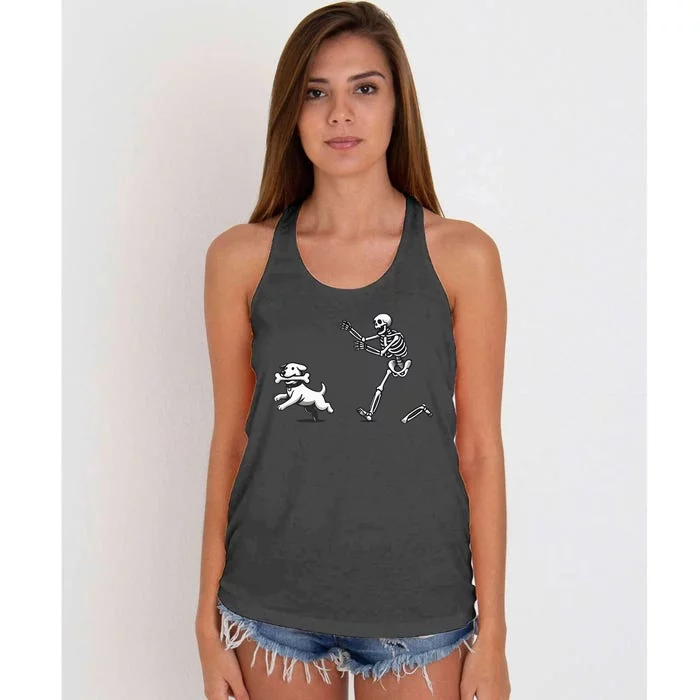 Halloween Dog Funny Skeleton Skeleton Chasing Dog Women's Knotted Racerback Tank