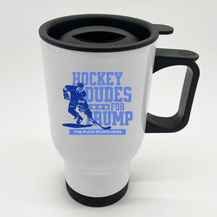 Hockey Dudes For Trump 2024 Hockey Player Trump Vance 24 Gift Front & Back Stainless Steel Travel Mug