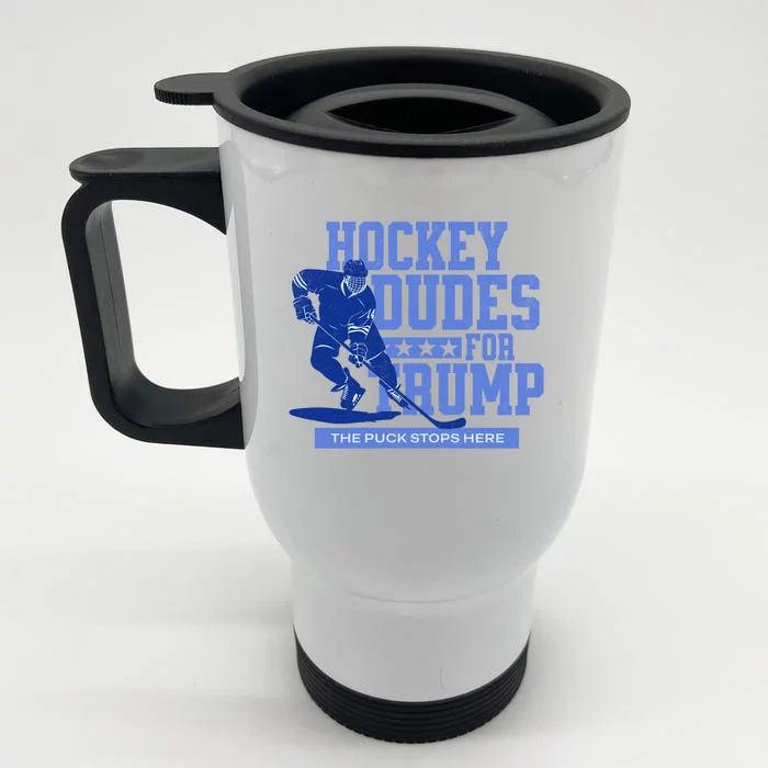 Hockey Dudes For Trump 2024 Hockey Player Trump Vance 24 Gift Front & Back Stainless Steel Travel Mug