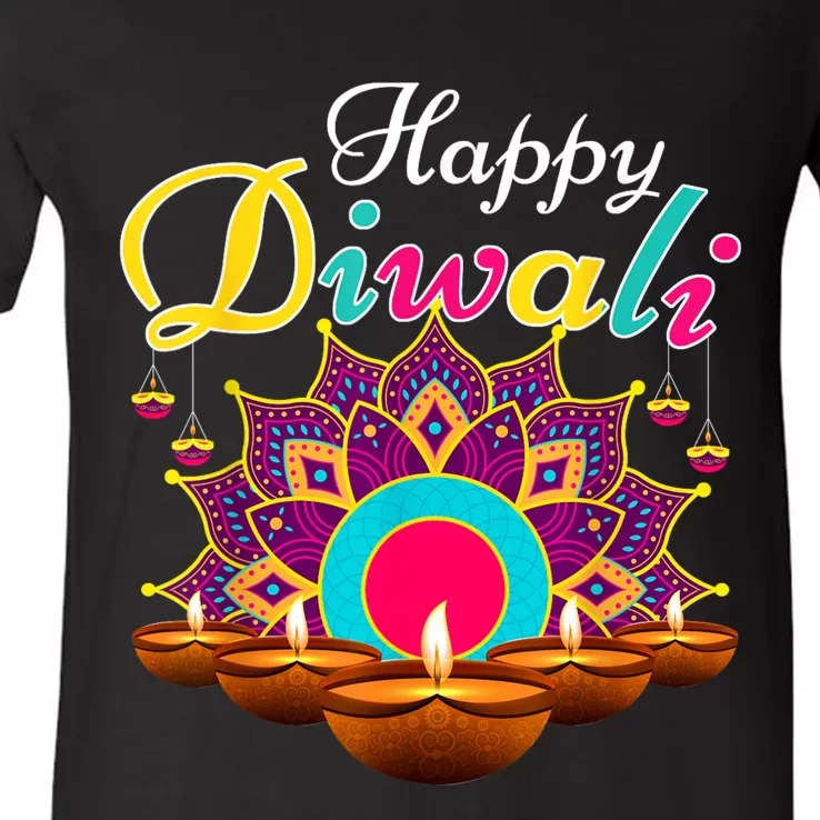 Happy Diwali Funny Festival Costume Lights Matching Family V-Neck T-Shirt