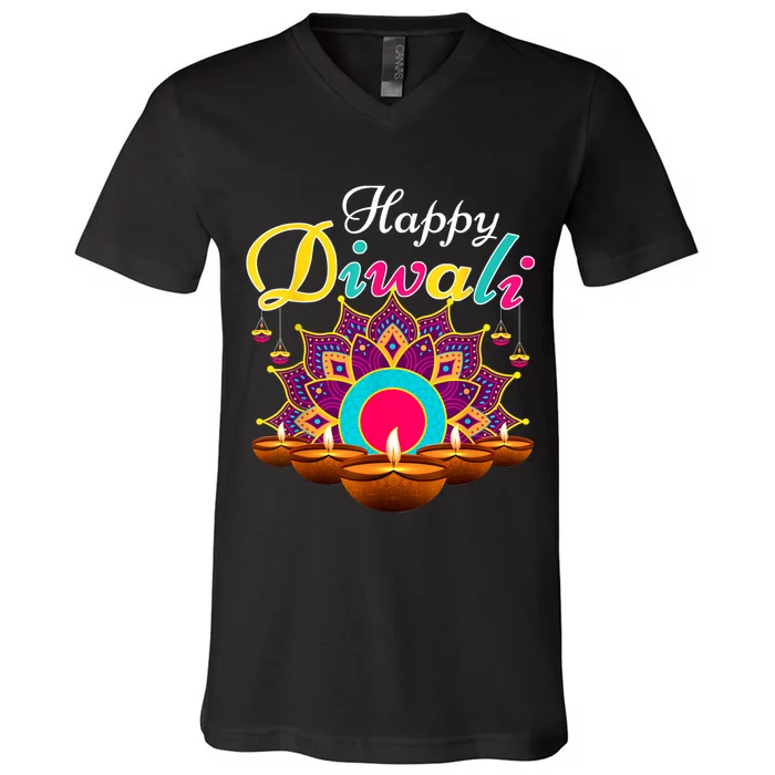 Happy Diwali Funny Festival Costume Lights Matching Family V-Neck T-Shirt