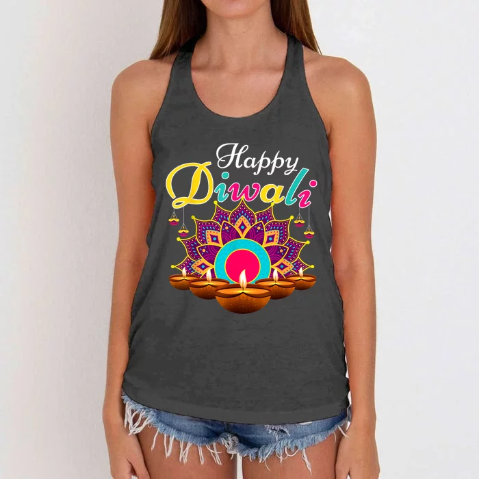 Happy Diwali Funny Festival Costume Lights Matching Family Women's Knotted Racerback Tank