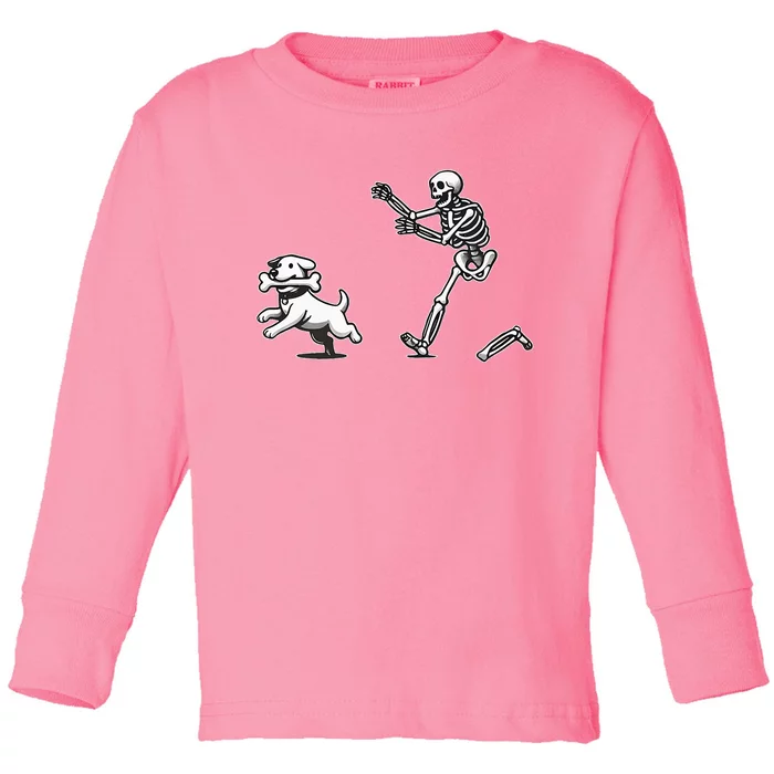 Halloween Dog Funny Skeleton Skeleton Chasing Dog Toddler Long Sleeve Shirt