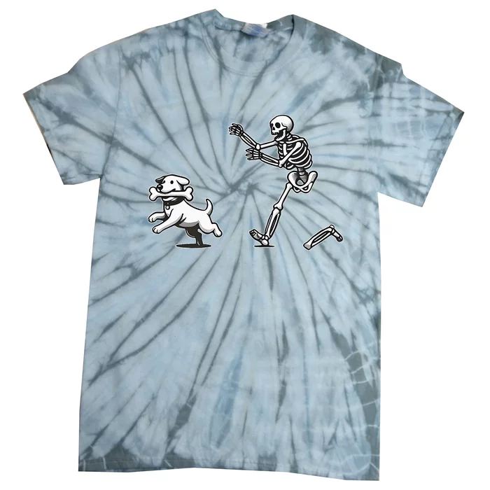 Halloween Dog Funny Skeleton Skeleton Chasing Dog Tie-Dye T-Shirt