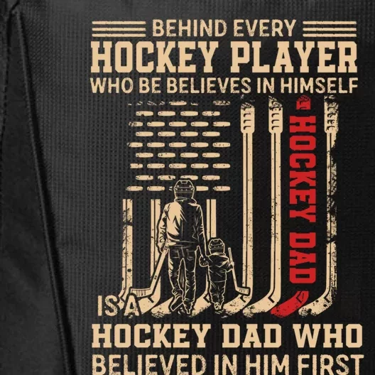 Hockey Dad Gift Hockey American Flag Happy Fathers Day Funny Gift City Backpack