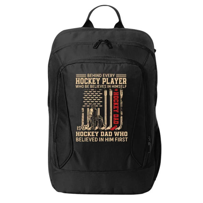 Hockey Dad Gift Hockey American Flag Happy Fathers Day Funny Gift City Backpack