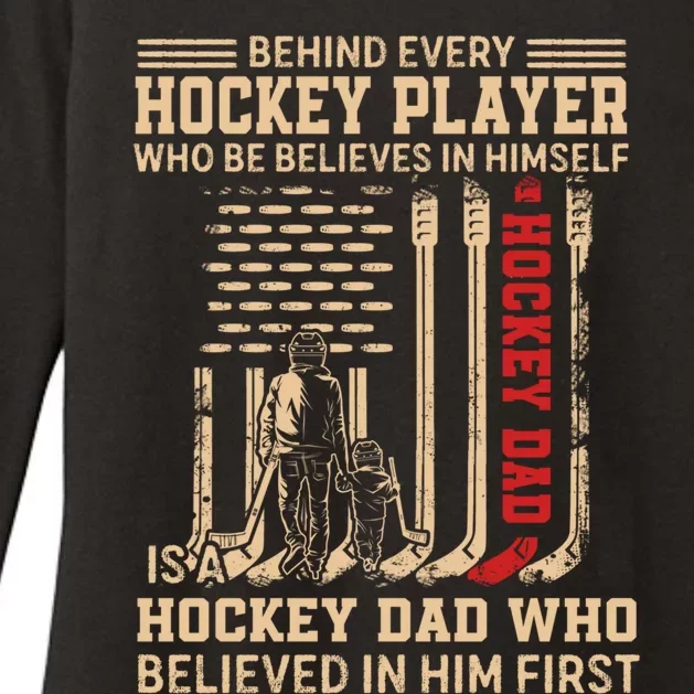 Hockey Dad Gift Hockey American Flag Happy Fathers Day Funny Gift Womens CVC Long Sleeve Shirt