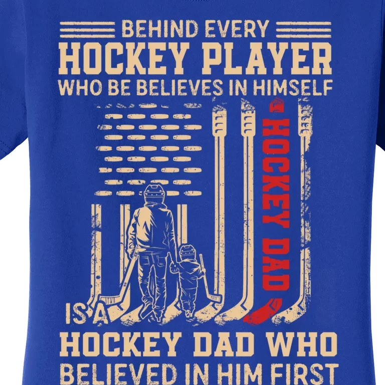 Hockey Dad Gift Hockey American Flag Happy Fathers Day Funny Gift Women's T-Shirt