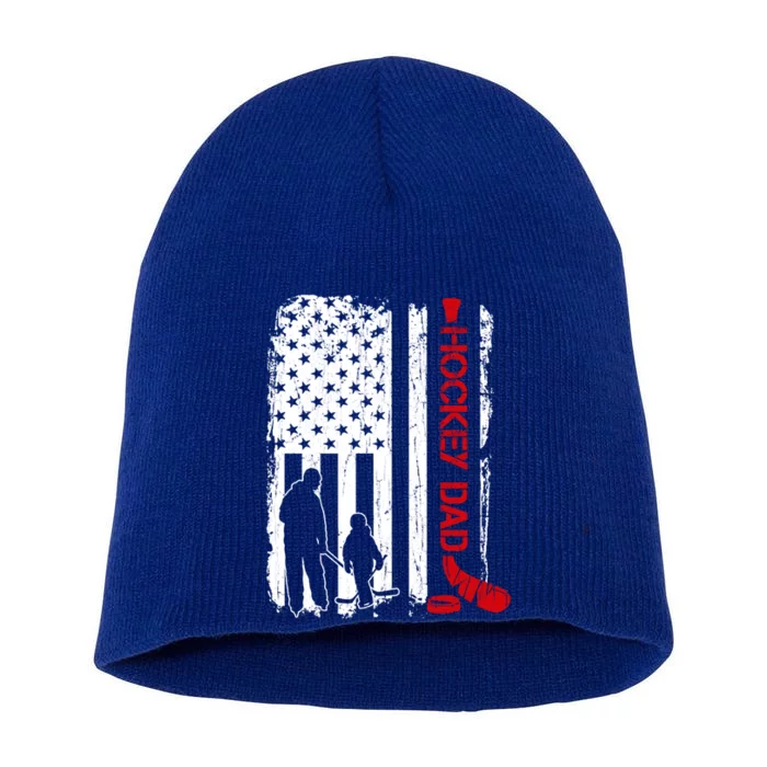 Hockey Dad Gift Hockey American Flag Gift Short Acrylic Beanie