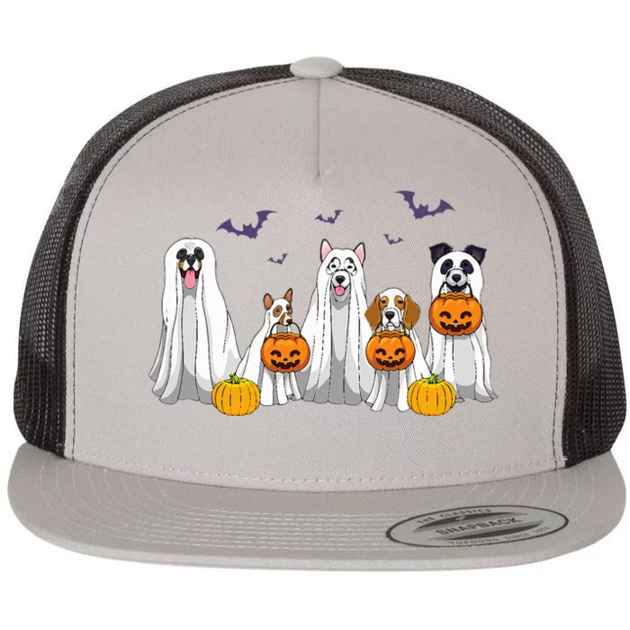 Halloween Dogs Ghost Pumpkins Spooky Flat Bill Trucker Hat