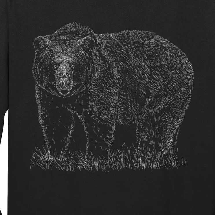 Hand Drawn Grizzly Bear Long Sleeve Shirt