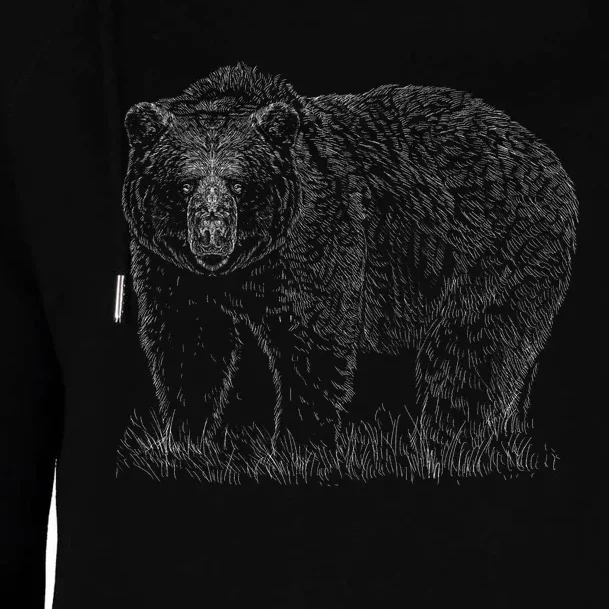 Hand Drawn Grizzly Bear Womens Funnel Neck Pullover Hood