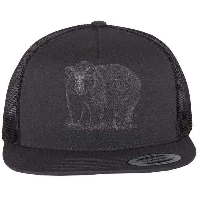 Hand Drawn Grizzly Bear Flat Bill Trucker Hat